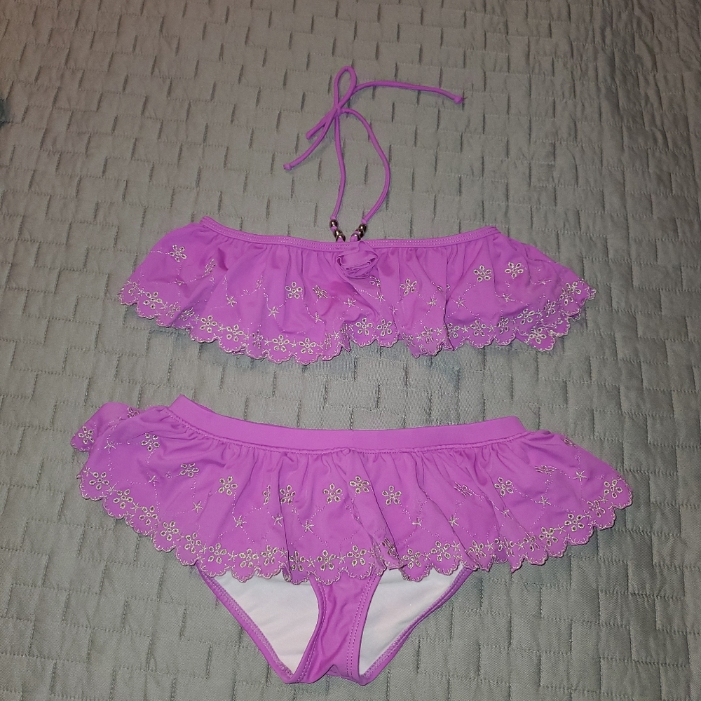 MULBERRIBUSH lavender & silver eyelet bikini 12/14